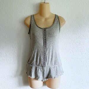 NWT Love Haus Sexy Grey Ribbed Ribbed Romper LARGE Open Back Cheeky Shorts